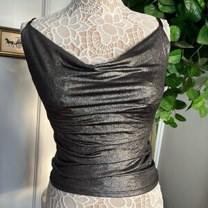 Freesea Metallic Black Cowl Neck Blouse top size S